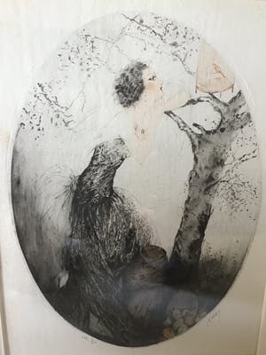 Louis Icart - zeefrduk litho , dame voor vogelkooi kopen? Bied vanaf 75!