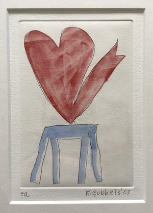 Klaas Gubbels - ets met aquarel ingekleurd ‘Hartenkan’ - 2003 kopen? Bied vanaf 295!
