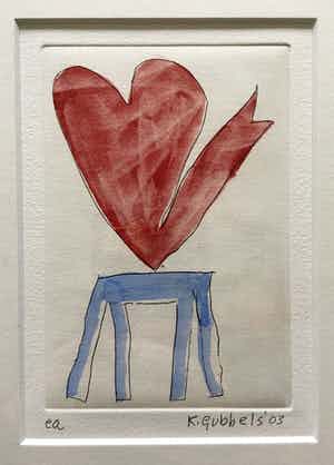 Klaas Gubbels - ets met aquarel ingekleurd ‘Hartenkan’ - 2003 verkocht voor € 295!