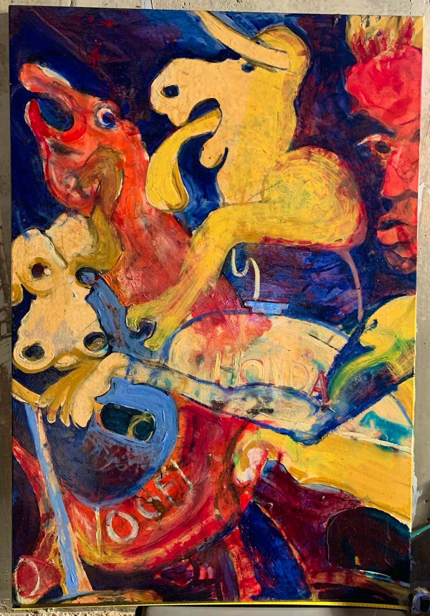 John Cees Smit - Groot kleurrijk schilderij met figuren en woorden kopen? Bied vanaf 50!