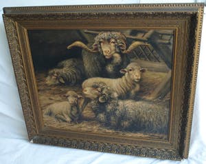 Béla Harmann - Olieverf op doek, “Schapen” – ingelijst – ca 1875-1899 - Groot kopen? Bied vanaf 1!