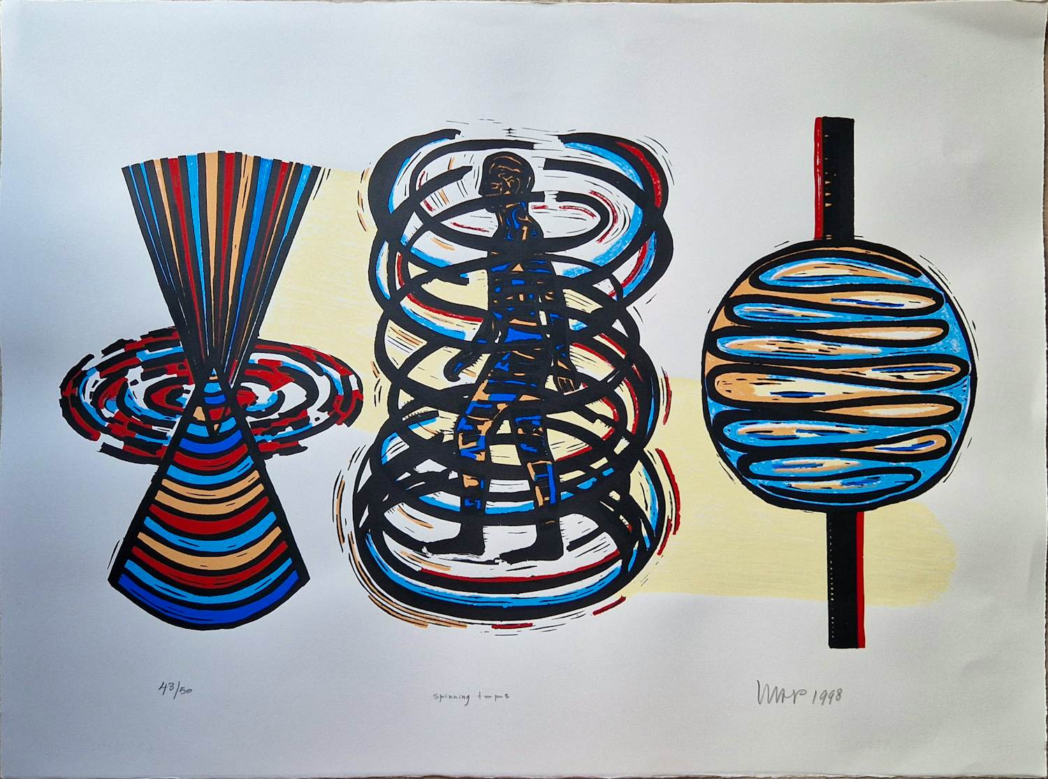 Hans Wap - Litho: 'Spinning tops' (1998). kopen? Bied vanaf 30!