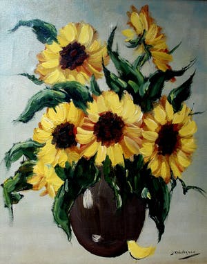 Jan Kelderman - Acryl op doek - vaas met zonnebloemen kopen? Bied vanaf 70!