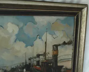 Niet of onleesbaar gesigneerd - Olieverf op doek , Aan de kade - ingelijst kopen? Bied vanaf 1!