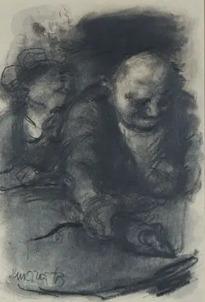 Kurt Lob - Krijt op papier, The novaks (set van 2 werken) - Ingelijst kopen? Bied vanaf 100!
