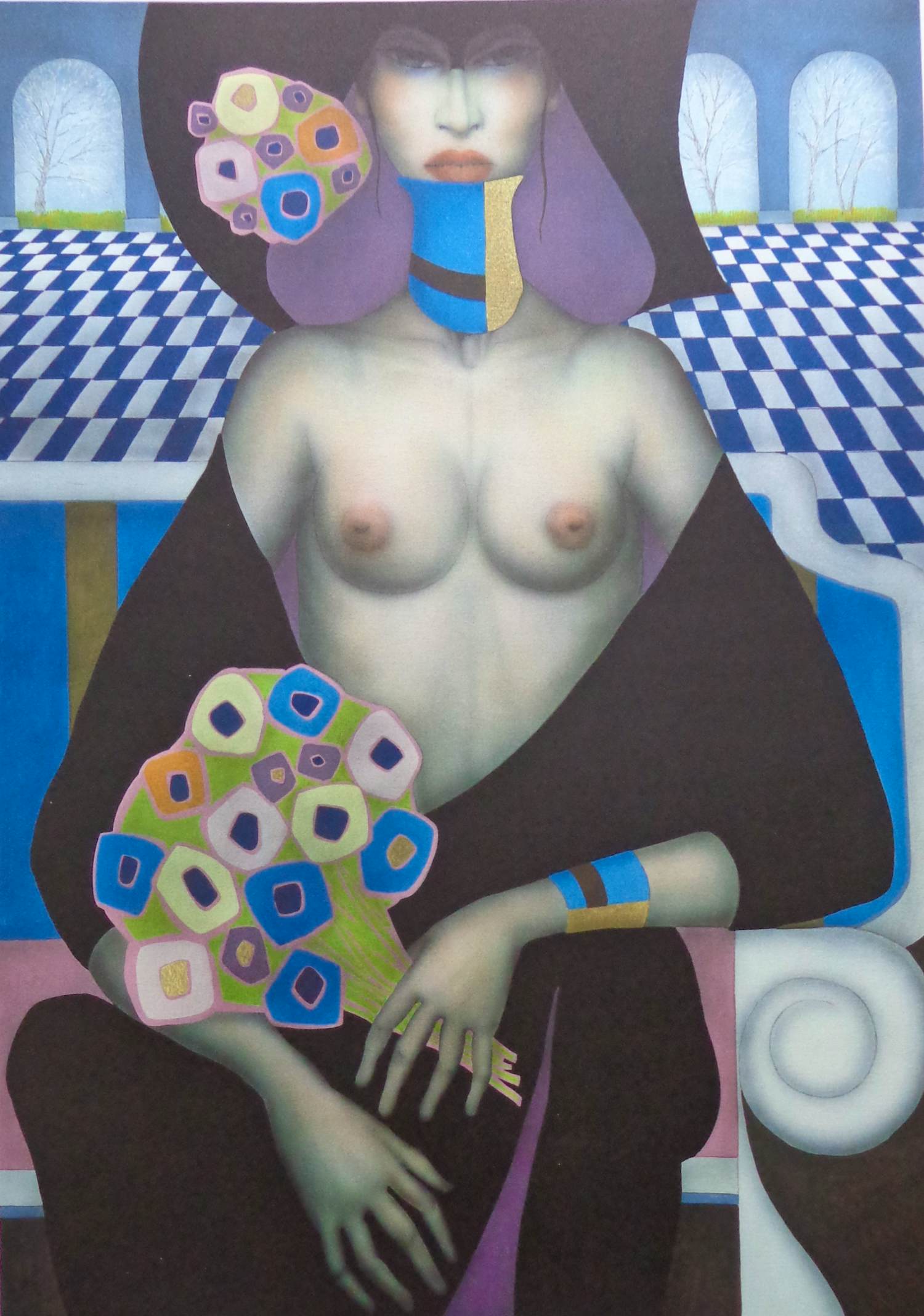 Jef van Tuerenhout - HALFNAAKTE VROUW / KLEURZEEFDRUK / 80x60cm / SIG kopen? Bied vanaf 90!