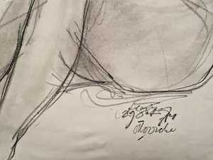 Otto Dicke - Fraaie & grote in 1977 gemaakte houtskooltekening "lezend Naakt op het strand" kopen? Bied vanaf 70!