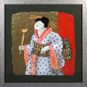 Ada Breedveld - Zeefdruk op geschept papier, Femmes Japonnaises l - Ingelijst verkocht voor € 50!