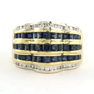 Acheter18k gouden ring met saffier en briljant geslepen diamant tot. 0.20ct? Enchérissez de 1000!