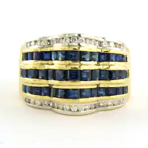 Acheter18k gouden ring met saffier en briljant geslepen diamant tot. 0.20ct? Enchérissez de 1000!