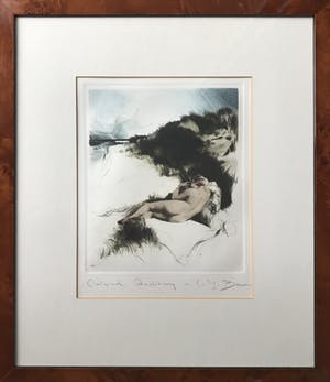 Carl Josef Bauer - Ets, Liggend naakt in duinen / Radierung, Nackte Damen in den Dünen kopen? Bied vanaf 65!