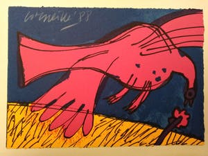 Corneille - Vogel in roze met bloem kopen? Bied vanaf 50!