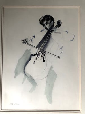 Henk Fonville - Bassist - Aquarel, Ingelijst kopen? Bied vanaf 90!