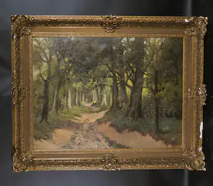 Hendrik Jan ten Cate - Olieverf op doek, Vrouw op bospad - Ingelijst (Groot) kopen? Bied vanaf 200!