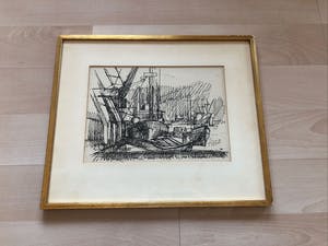 Niet of onleesbaar gesigneerd - inkt tekening: havenzicht kopen? Bied vanaf 1!