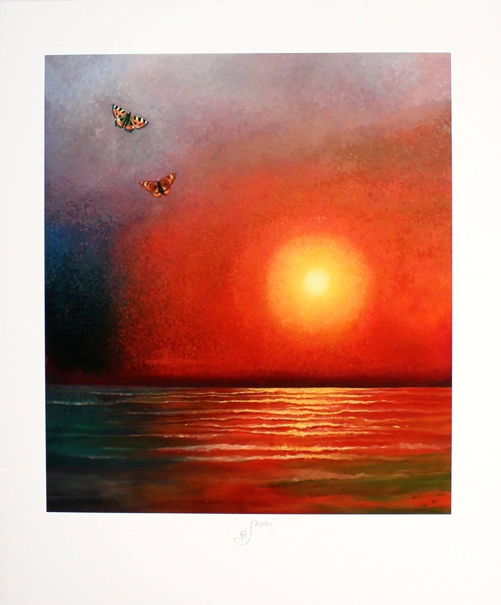 Bruno Bruni - Kleurenzeefdruk VLINDERS BIJ ZONSONDERGANG Handgesigneerd verkocht voor € 45!