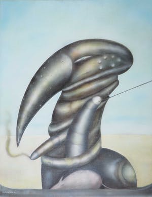 Frits van Geer - Olieverf op doek (verlijmd op paneel), Vogel met sigaar en rat kopen? Bied vanaf 1!