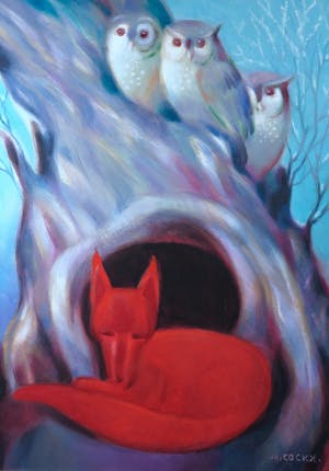 Marcel Cockx - Acryl op doek, Winterslaap van het vosje - Ingelijst kopen? Bied vanaf 1!