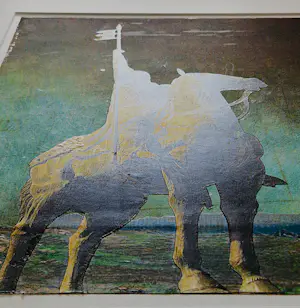 Annemarie Petri - Magnifieke gemengde techniek (o.a.collage) "de Krijger" - handgesigneerd -1999 kopen? Bied vanaf 20!