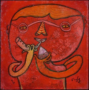 Shahid Parvez - Zeefdruk, Feest (op spieraam) kopen? Bied vanaf 35!