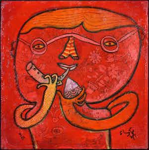 Shahid Parvez - Zeefdruk, Feest (op spieraam) verkocht voor € 35!