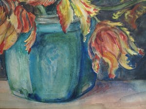 Willem Karel Rees - Aquarel , Stilleven met Tulpen – gesigneerd & ingelijst – ca 1930 kopen? Bied vanaf 45!