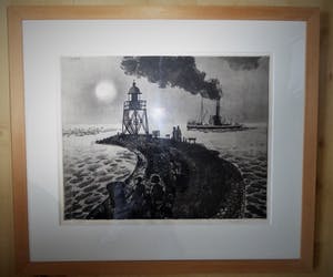 Herman Berserik - Strekdam met figuren en een stoomschip op zee kopen? Bied vanaf 75!