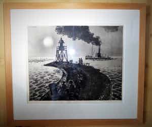 Herman Berserik - Strekdam met figuren en een stoomschip op zee verkocht voor € 75!