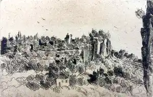 Gerard Lutz - Landschap in Zuid-Frankrijk - Ets, Ingelijst verkocht voor € 20!