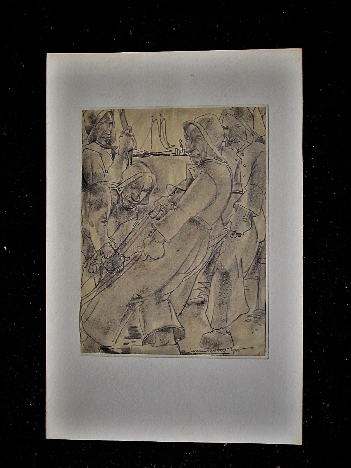 Willem van den Berg - ZELDZAAM! vroege houtskooltekening "Scheveningen -Vissers halen vangst binnen" kopen? Bied vanaf 1!