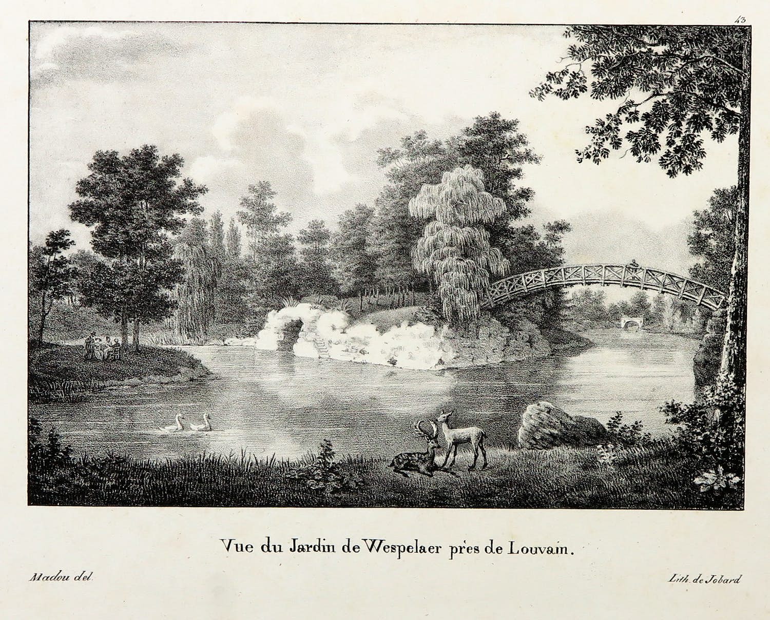 Jean Baptiste Madou - Litho, Vue du Jardin de Wespelaer près de Louvain verkocht voor € 20!
