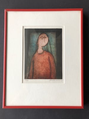 Gerda Smit - kleurenets - eigen druk - 'Meisje in het rood' - 1987 (INGELIJST) kopen? Bied vanaf 165!