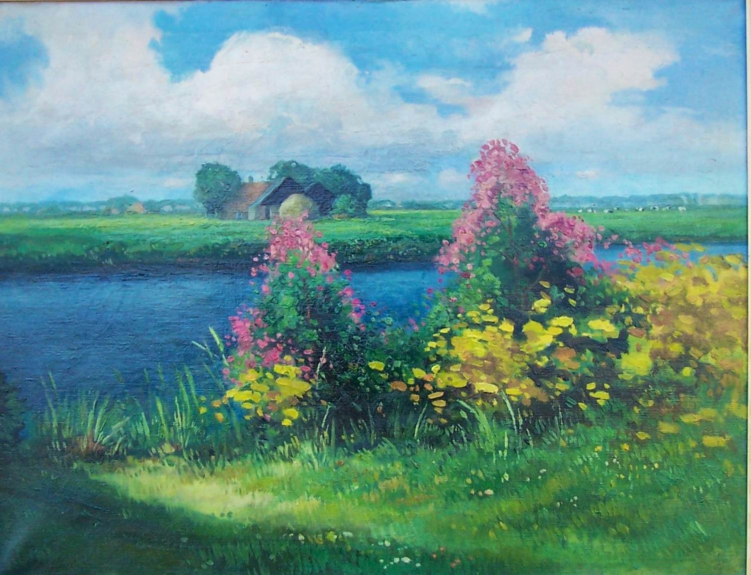 Bouke van der Sloot - Fries landschap met zomerbloemen. kopen? Bied vanaf 350!