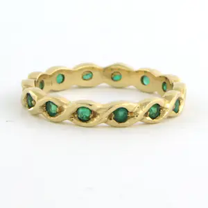 14k geel gouden hele alliance ring bezet met smaragd - ringmaat 17.75 kopen? Bied vanaf 160!