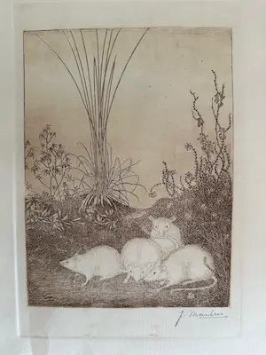 AcheterJan Mankes - Ets vier muizen - Gesigneerd - 1918? Enchérissez de 425!