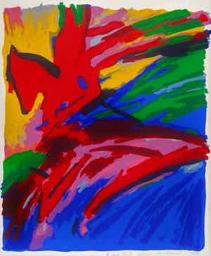 Frank Rosen - Kleurenzeefdruk DE RODE RUITER Handgesigneerd. verkocht voor € 35!