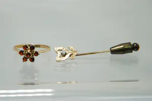 21- Klassieke 14 karaats gouden rozet ring + 14 krt gouden speld met diamantje kopen? Bied vanaf 120!