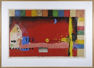 Theo Koster - Zeefdruk en collage, Blue Moon - Ingelijst (Groot) kopen? Bied vanaf 60!