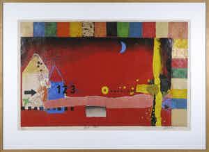 Theo Koster - Zeefdruk en collage, Blue Moon - Ingelijst (Groot) verkocht voor € 60!