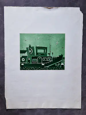 Laetitia de Haas - Gelimiteerde oplage (150) "Sleepboot" - kleuren ets - potlood gesigneerd kopen? Bied vanaf 35!