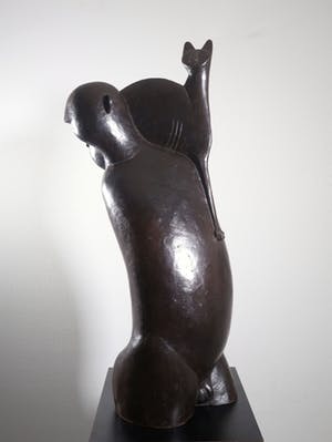 Peter Harskamp - Brons, Man met kat (Zeer groot en zwaar) kopen? Bied vanaf 1500!