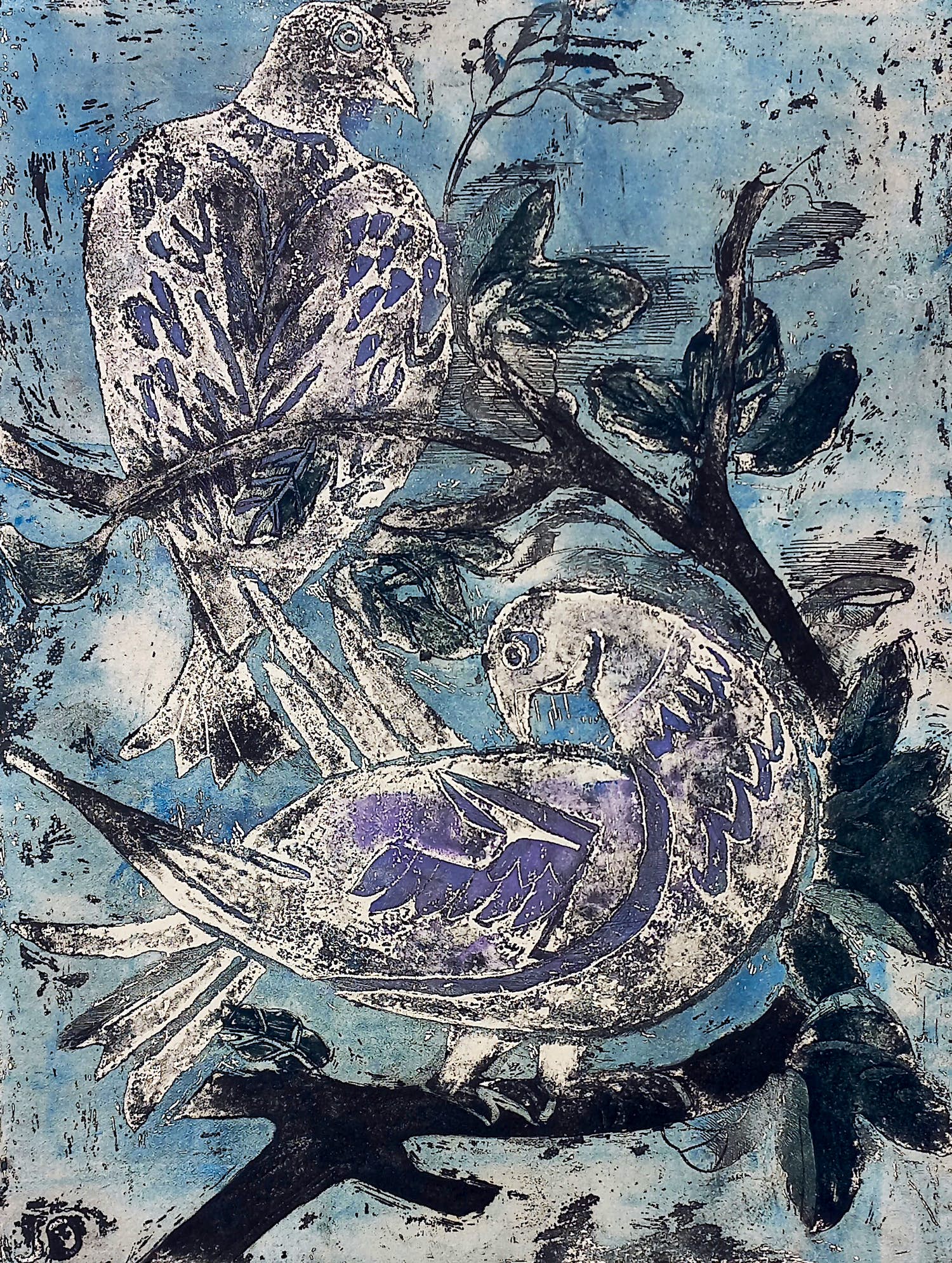 Jeanne Bieruma Oosting - Duif en doffer, aquatint ets verkocht voor € 1!