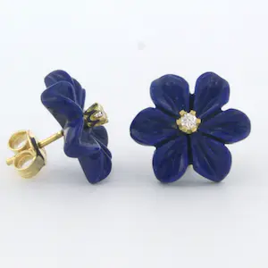 18k geel gouden oorknoppen met lapis lazuli en briljant geslepen diamant 0.08ct kopen? Bied vanaf 180!