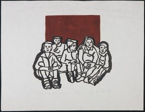 Ad Gerritsen - Houtsnede, Onder de chocolade boom kopen? Bied vanaf 70!