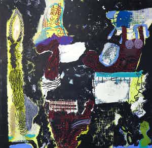 Rachid Ben Ali - Gemengde techniek op doek, Zonder titel (Zeer groot!) verkocht voor € 250!