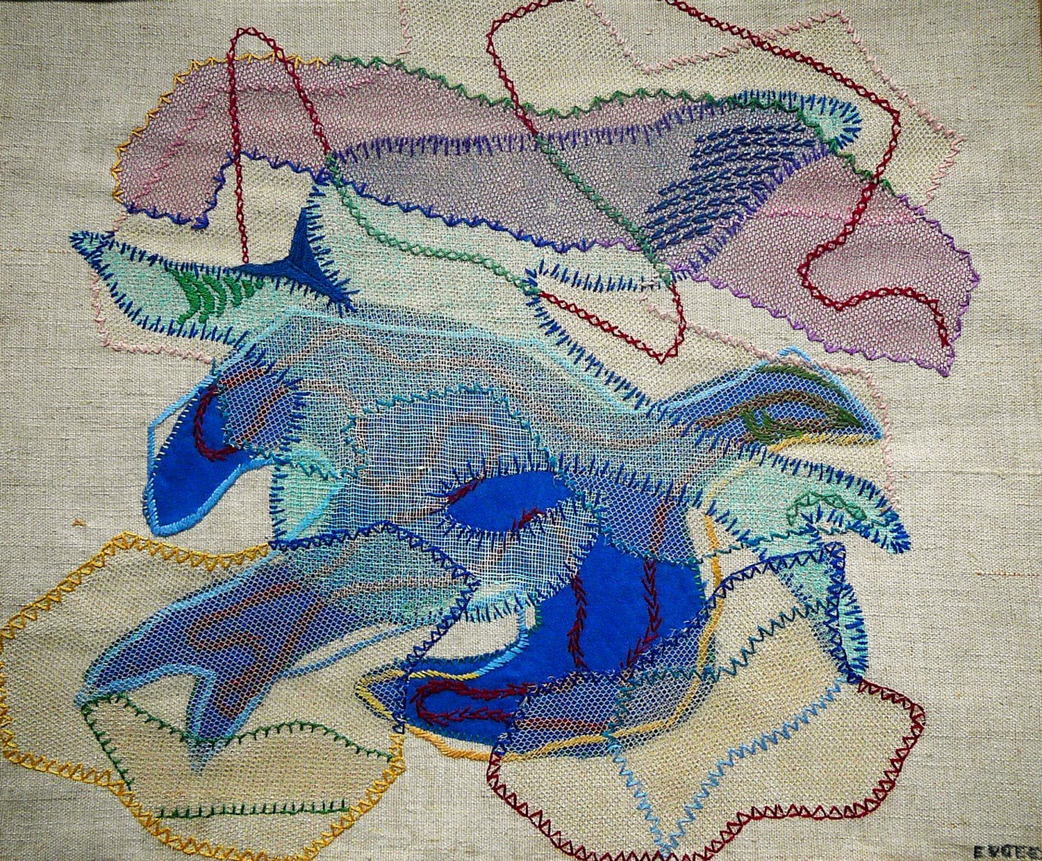 Niet of onleesbaar gesigneerd - Vogelvlucht - borduur/textiel circa 1960 kopen? Bied vanaf 1!