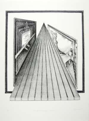 Gerhard Andrees - Handgesigneerde lithografie: Surrealistische Compositie verkocht voor € 39!