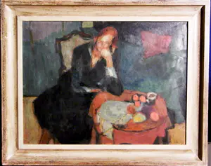 Jutta Metzger - olieverf - Zittende vrouw uit 1955 - INGELIJST - 248B kopen? Bied vanaf 495!
