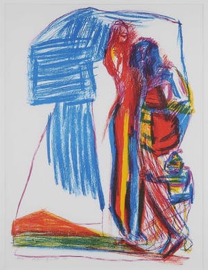 Pieter Defesche - Litho, Liefdespaar in landschap - Ingelijst kopen? Bied vanaf 70!