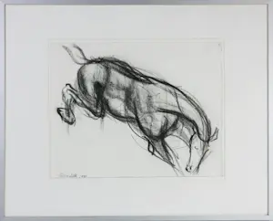 Jon Gardella - Set van twee werken - Houtskool op papier, Paarden - Ingelijst kopen? Bied vanaf 60!